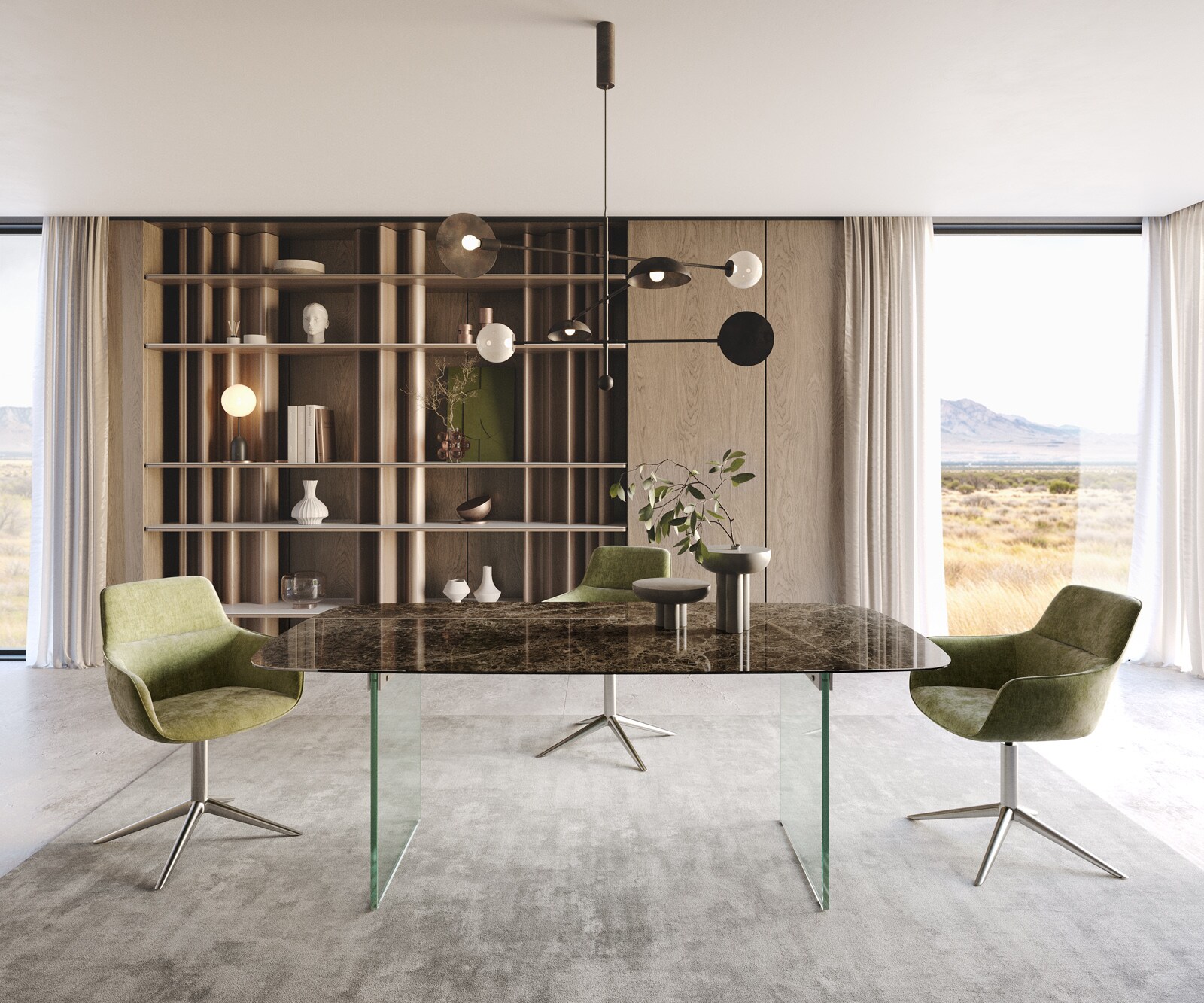 Table de salle à manger Edge Boot Céramique Emperador Extra Lucidato Brun foncé 200x100 Piètement Verre 1