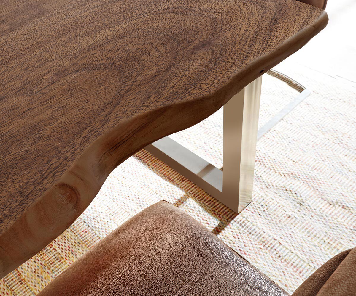 Table-à-manger Edge 300x100 XL acacia marron acier inoxydable large Live-Edge 4