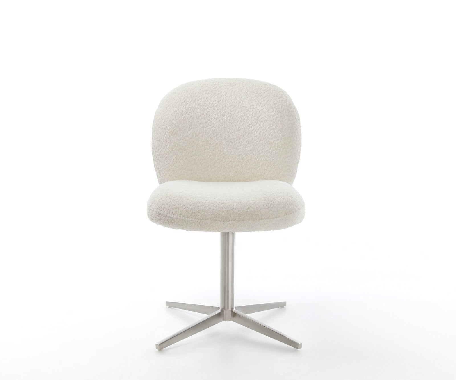 Chaise-pivotante Nube-Flex bouclé blanc pied de chaise 4 branches acier inoxydable brossé pivotement sur 360° ressorts ensachés 1 Chaise-pivotante Nube-Flex bouclé blanc pied de chaise 4 branches acier inoxydable brossé pivotement sur 360° ressorts ensachés 1