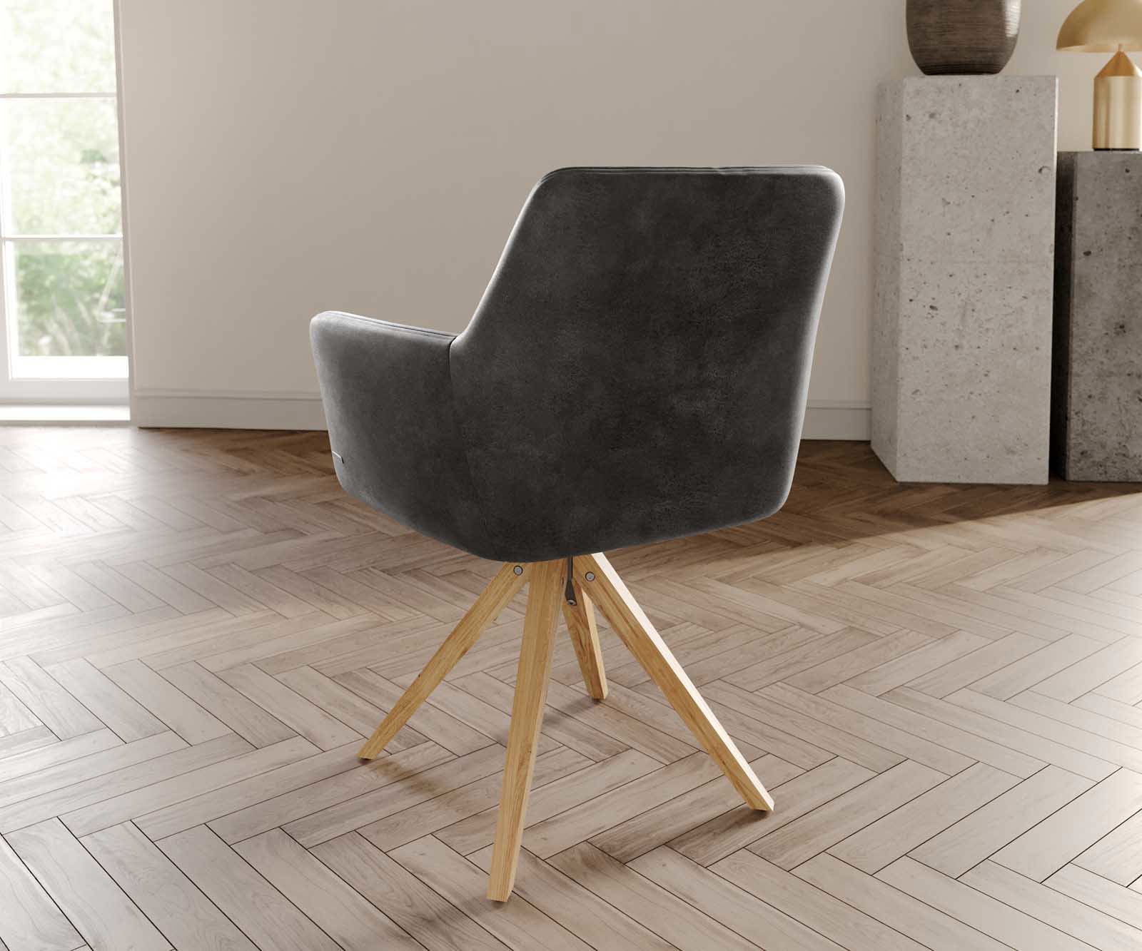 Chaise-pivotante Xana-Flex avec accoudoirs microvelours anthracite vintage pied en bois angulaire naturel pivotement sur 180° ressorts ensachés 3