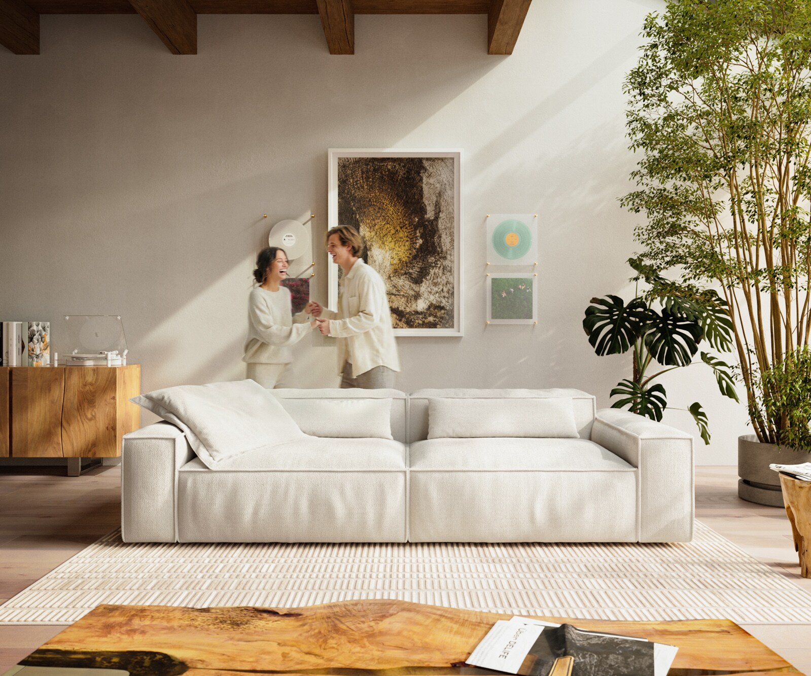 Grand canapé Freestyle Cozy 280x110 cm Bouclé beige doux 3