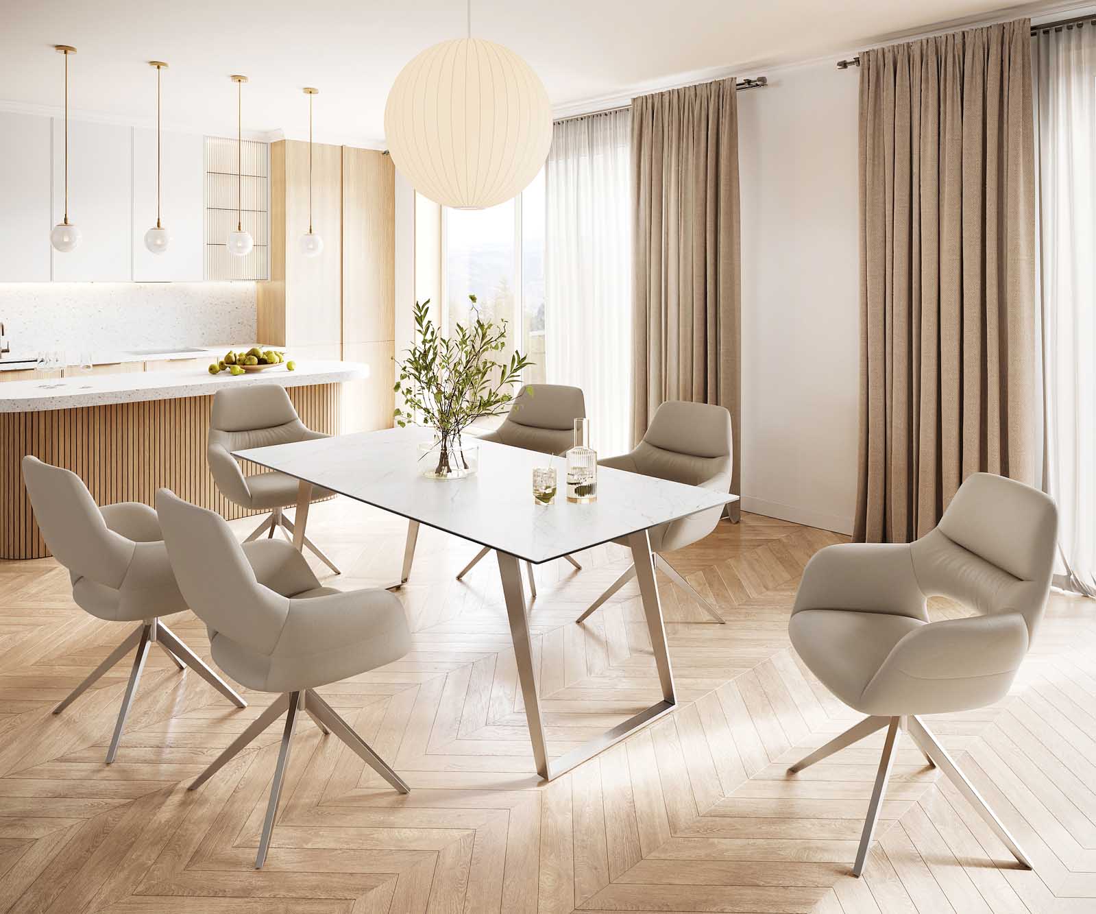 Table-à-manger Edge 200x100 céramique Laminam® statuarietto blanc inox incliné 6