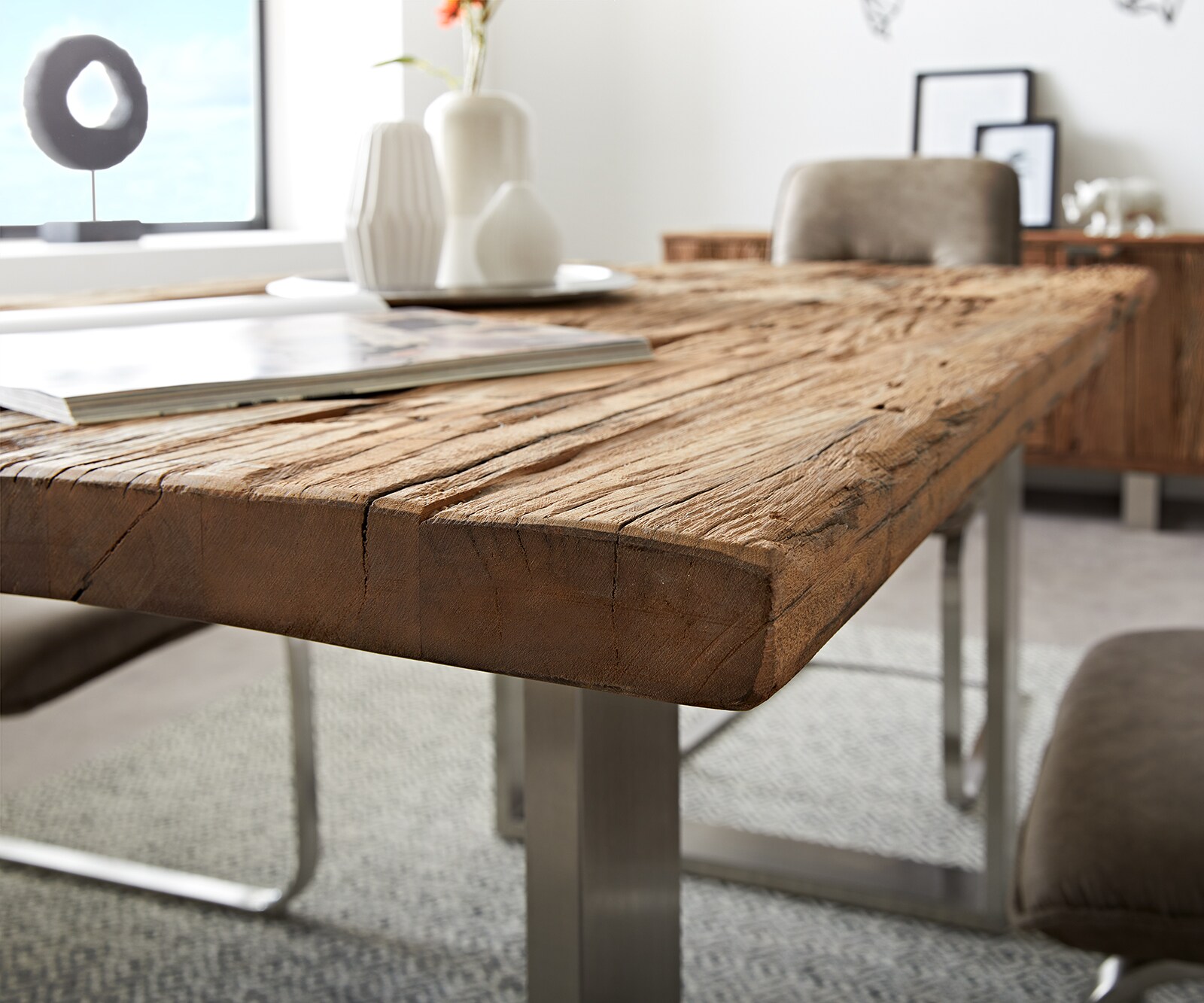 Table-à-manger Reclaimed 140x90 cm aspect vintage acier inoxydable mince 4 Table-à-manger Reclaimed 140x90 cm aspect vintage acier inoxydable mince 4