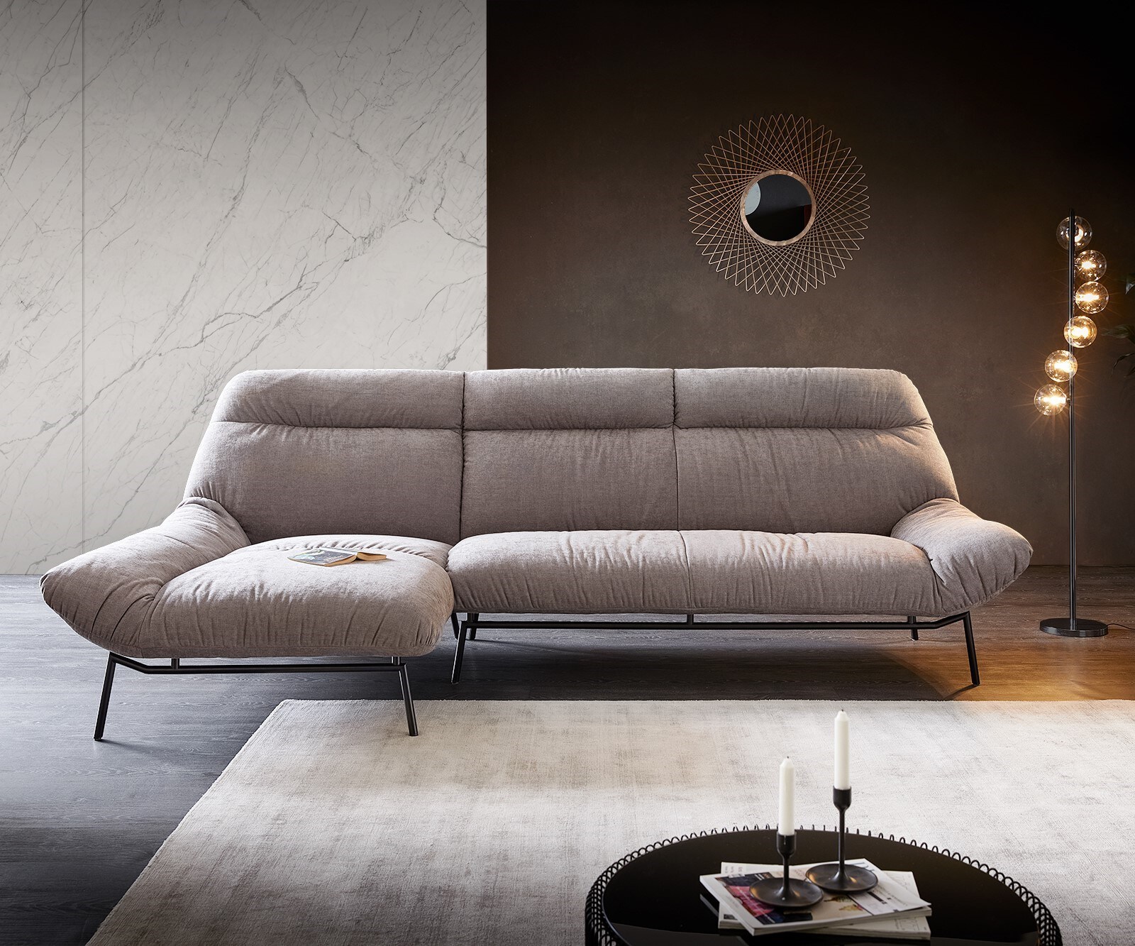 Canapé-d'angle Shape High 305x160 gris pierre chaise longue  gauche de la marque ES 1
