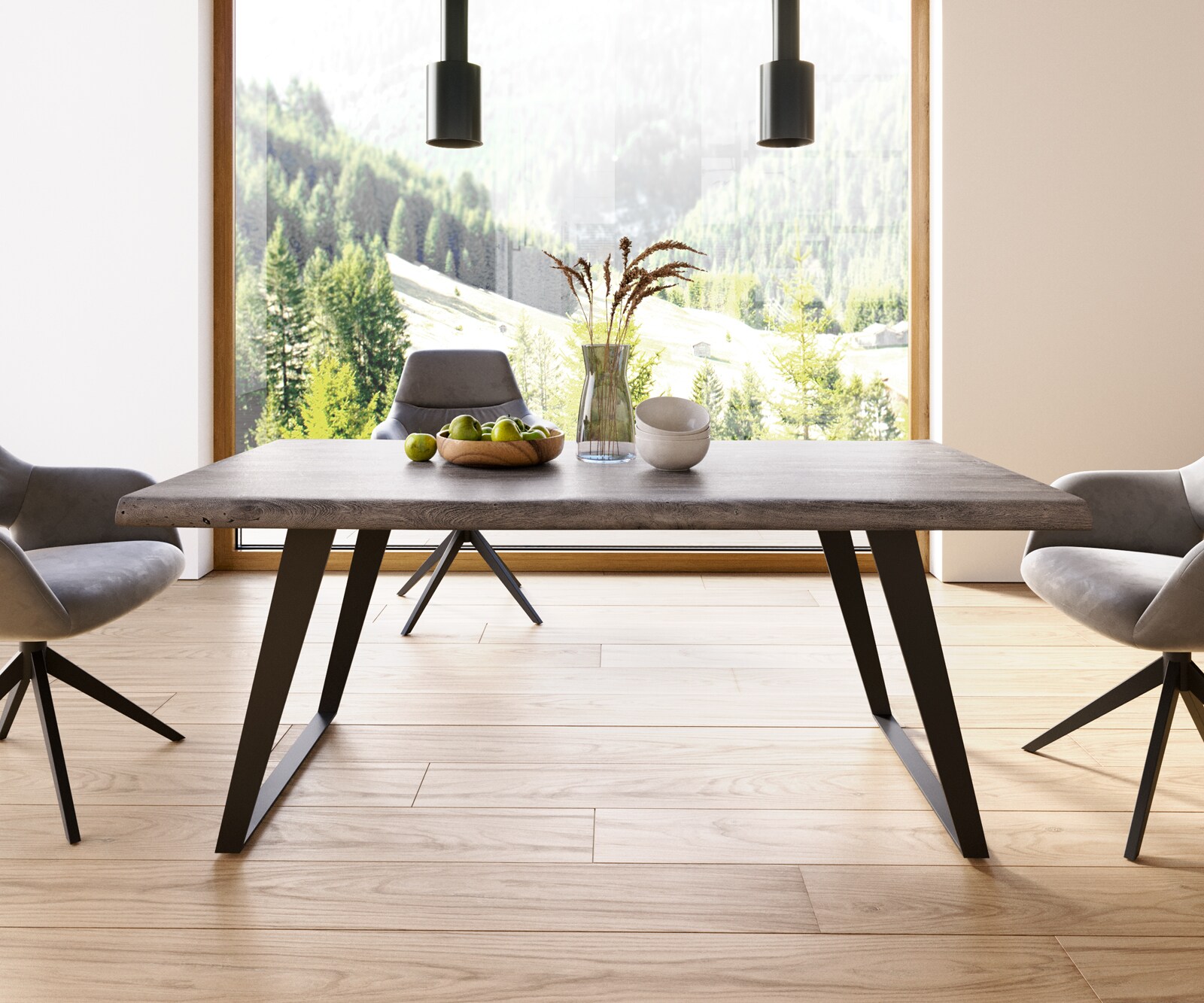 Table à manger Edge 180x90 XL acacia platine métal inclinée noir Live-Edge 2