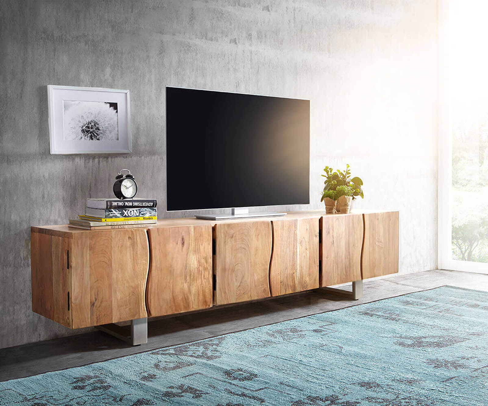Table-TV Live-Edge Meuble-TV 220 cm 6 portes en bordure d'arbre