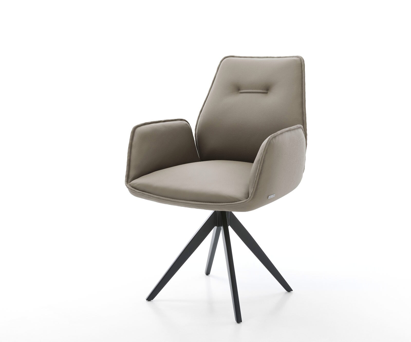 Chaise-de-salle-à-manger Zoa-Flex cuir de vache couleur boue pied croisé angulaire noir ressorts ensachés