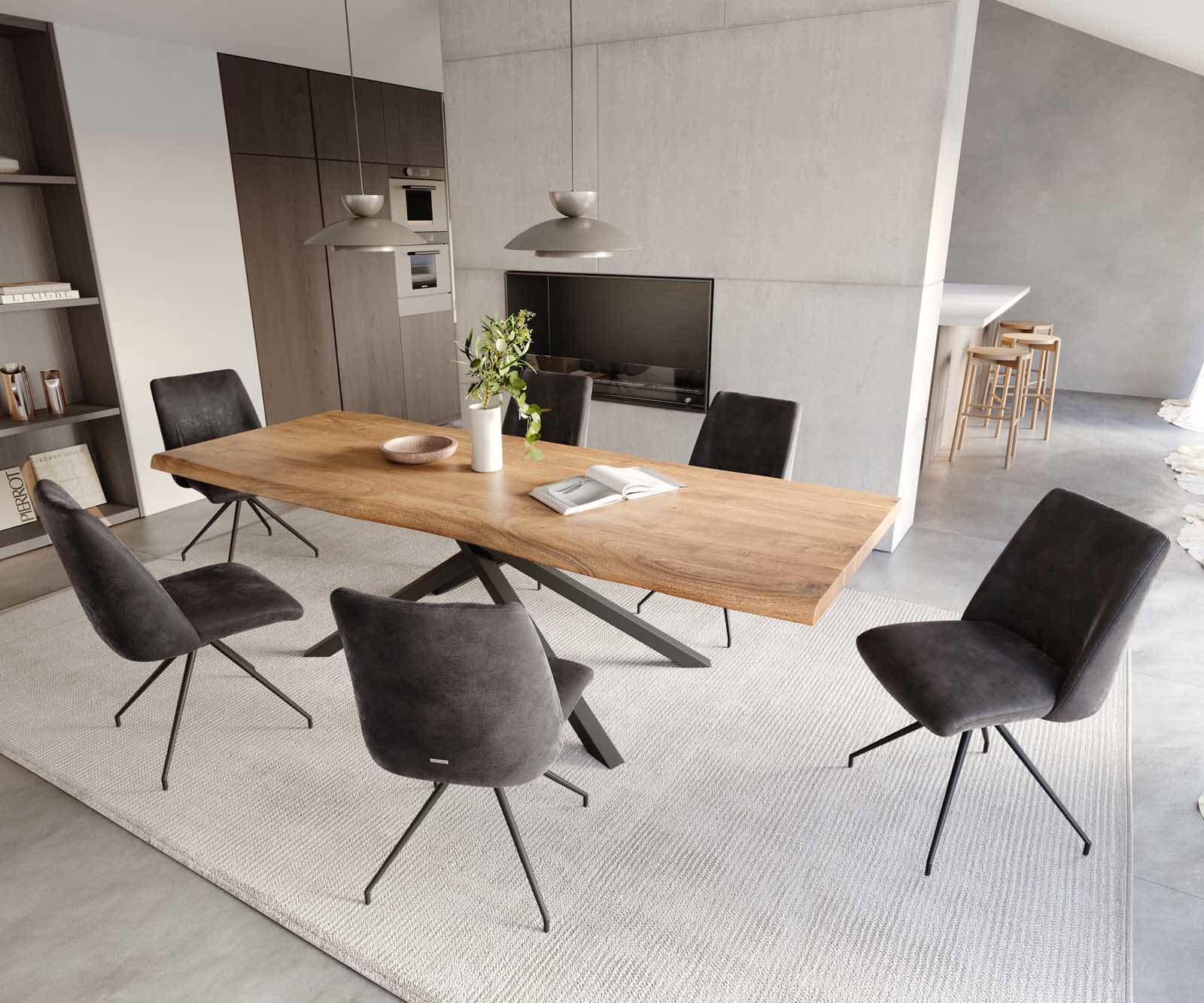 Chaise-pivotante Elso-Flex microvelours anthracite vintage pied croisé conique noir pivotement sur 180° ressorts ensachés 4 Chaise-pivotante Elso-Flex microvelours anthracite vintage pied croisé conique noir pivotement sur 180° ressorts ensachés 4