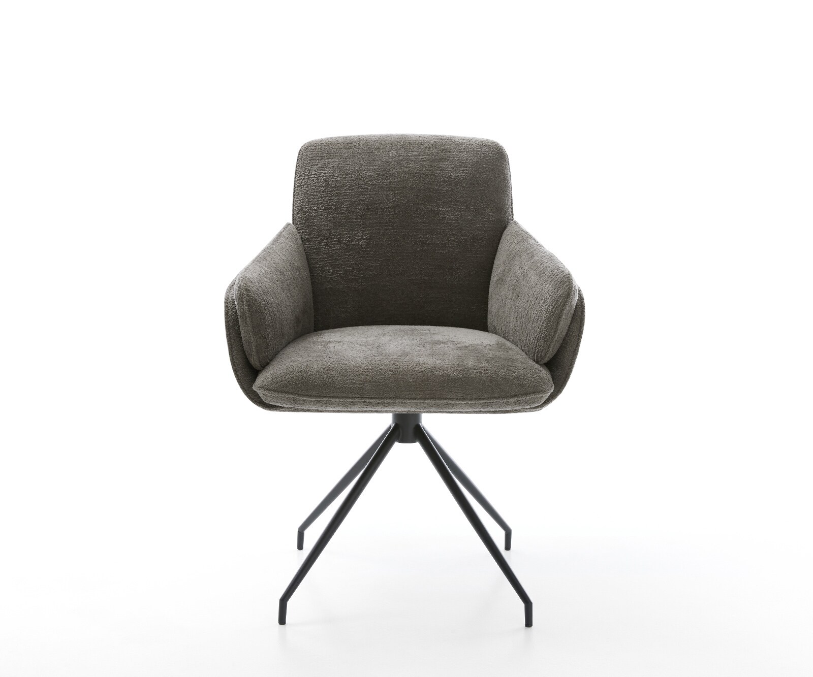 Chaise-de-salle-à-manger Luan-Flex avec accoudoirs bouclé doux couleur boue pied croisé conique noir 2