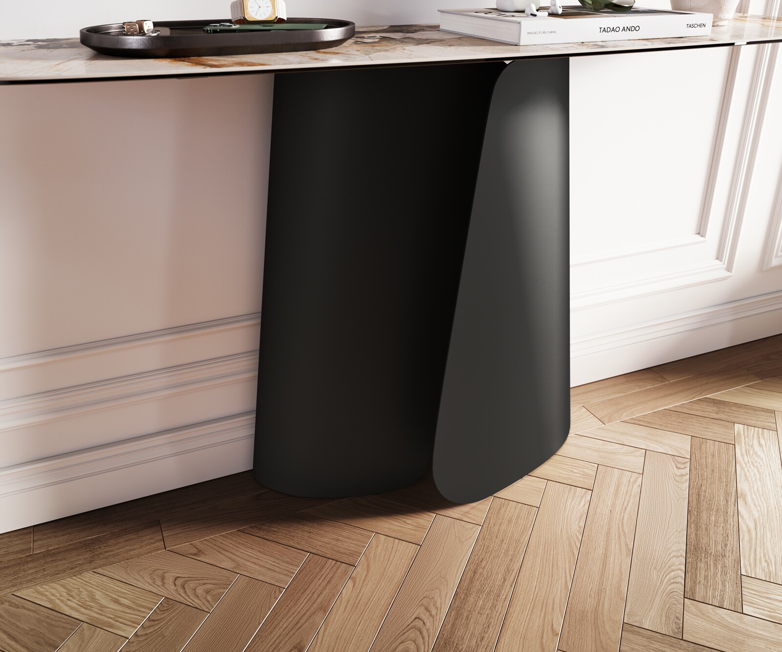 Console Edge forme bateau 140x40 cm Céramique Patagonia Poliert Livos Métal Noir 6