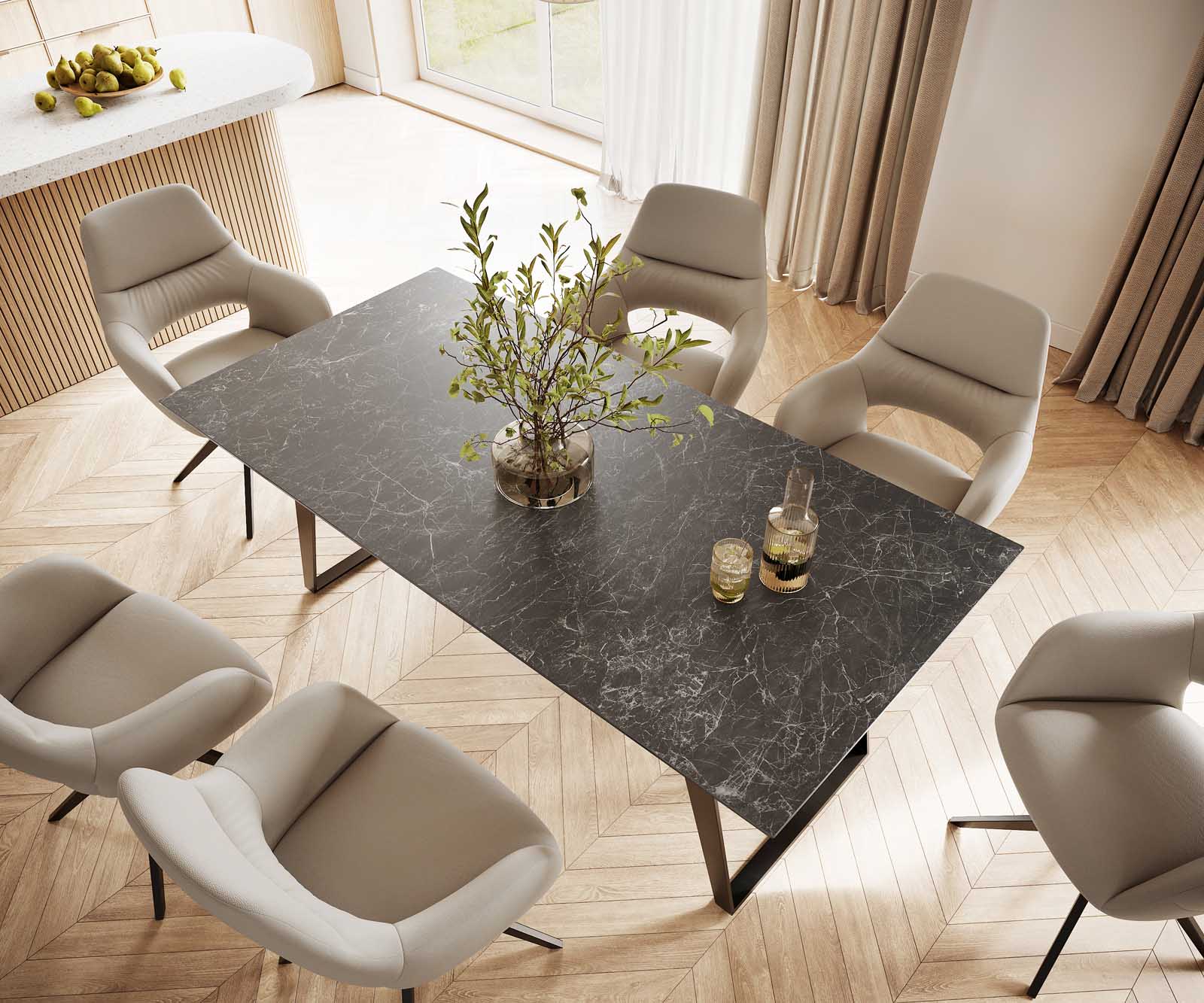 Table-à-manger Edge 200x100 céramique Laminam® nero greco gris métal oblique noir 3