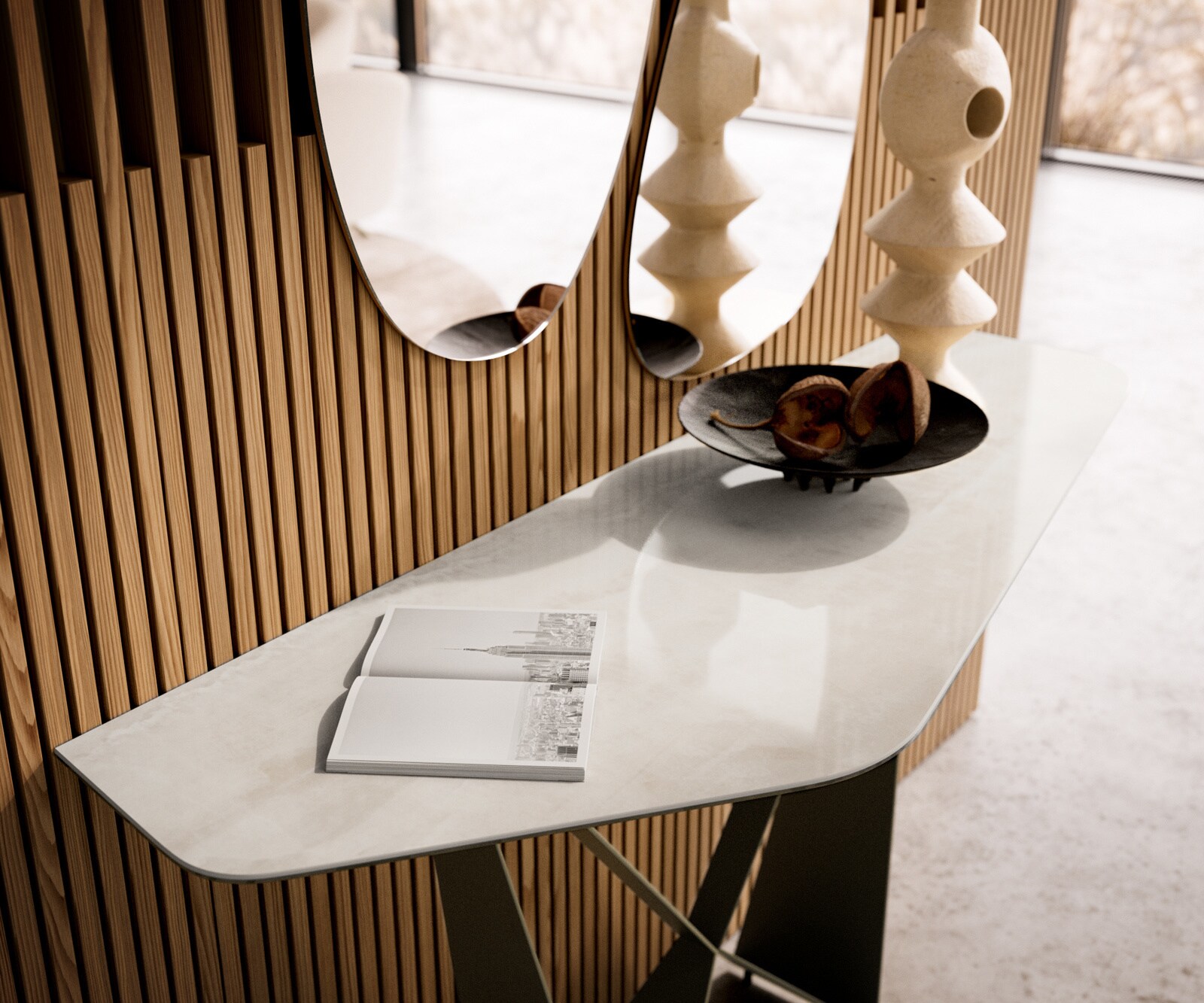 Console Edge Polygonal 140x50 cm Céramique Onyx Champagne Spios Métal Effektfinish Titan 5