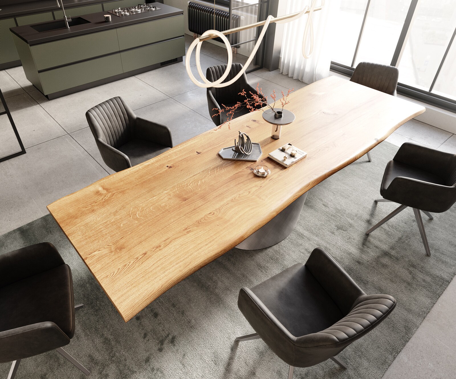 Table à manger Edge 300x100x4 chêne naturee Cono métallique argent Live-Edge 3