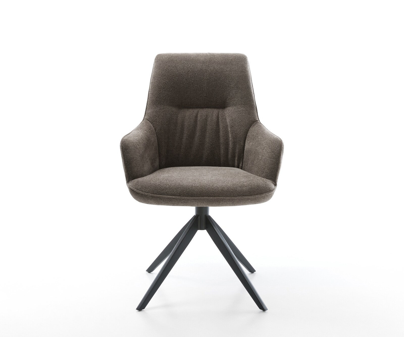 Chaise-pivotante Zelia-Flex avec accoudoirs tissu structuré doux taupe pied croisé large noir pivotement sur 360° fonction bascule ressorts ensachés 2