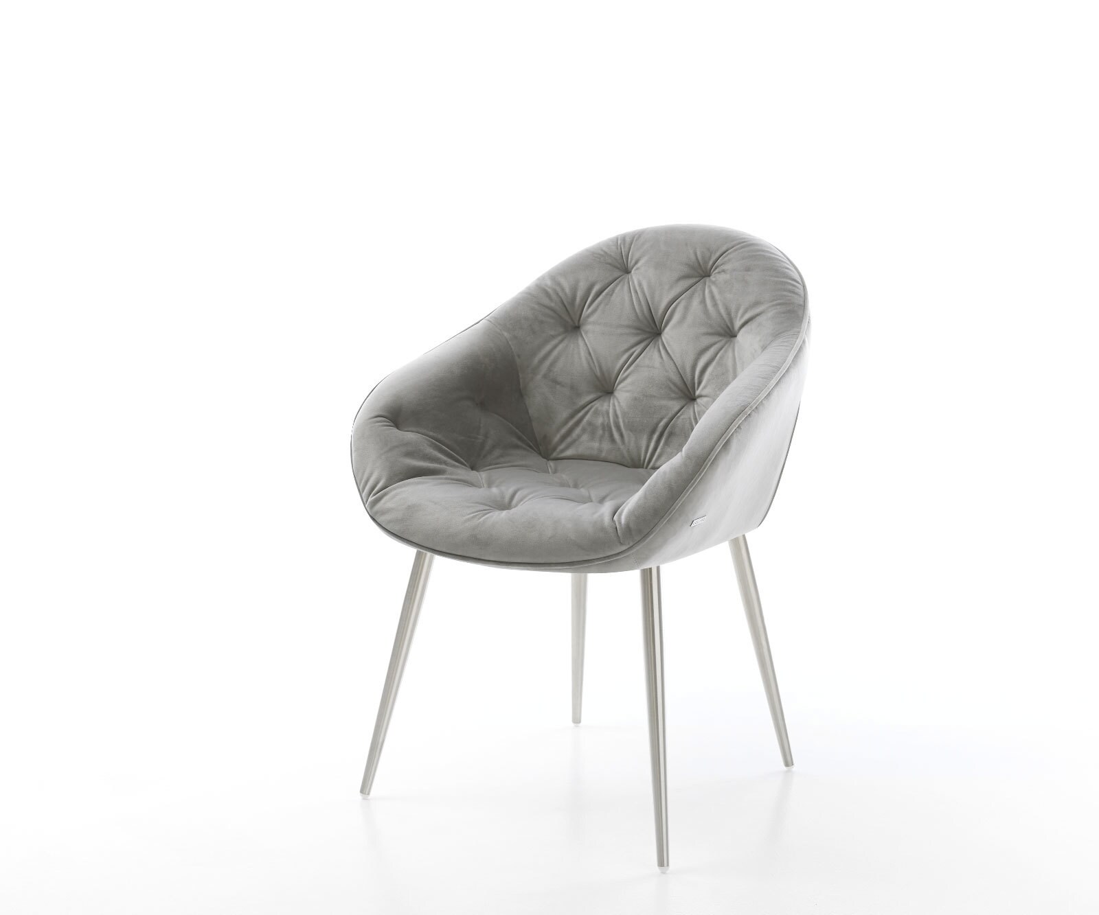 Chaise-de-salle-à-manger Gaio-Flex velours gris 4 pieds coniques acier inoxydable brossé