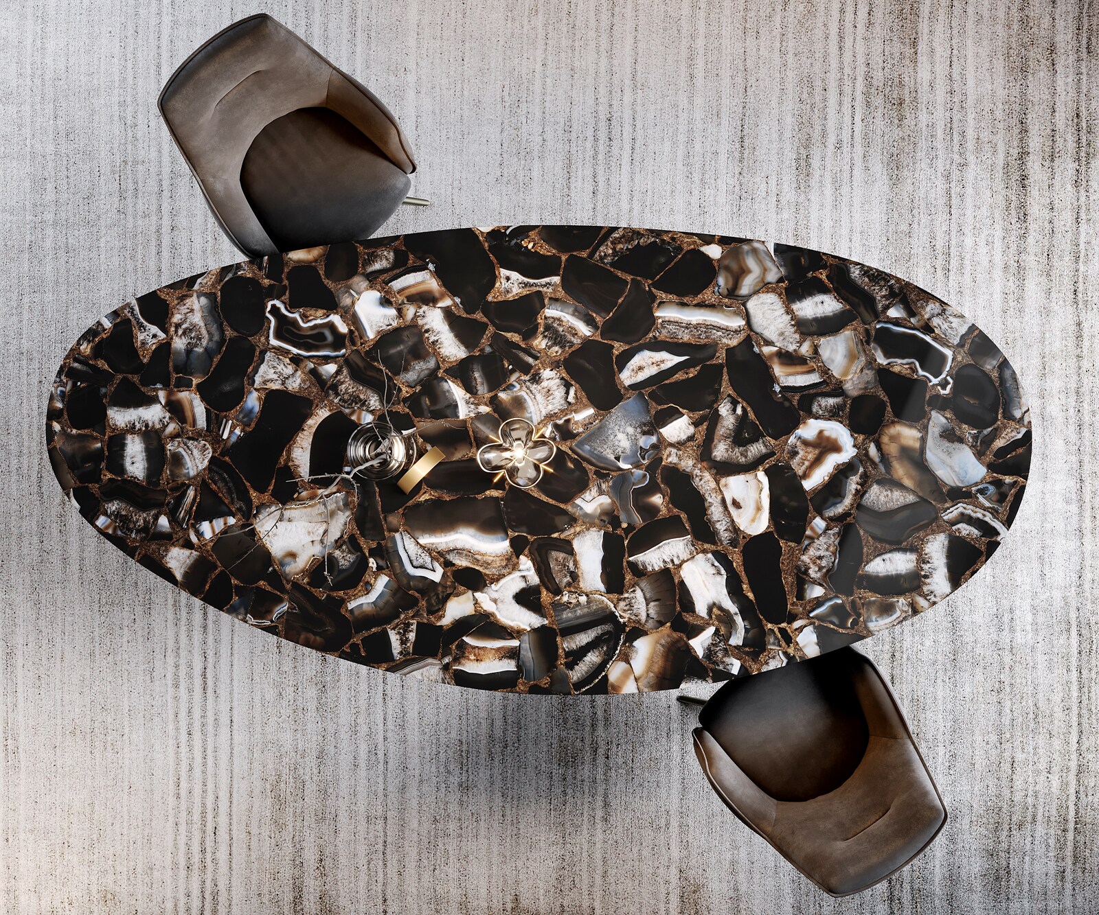 Table à manger Edge Oval 280x130 cm Céramique Iris FMG Agatablack Infinity Métal Finition effet Titan 3