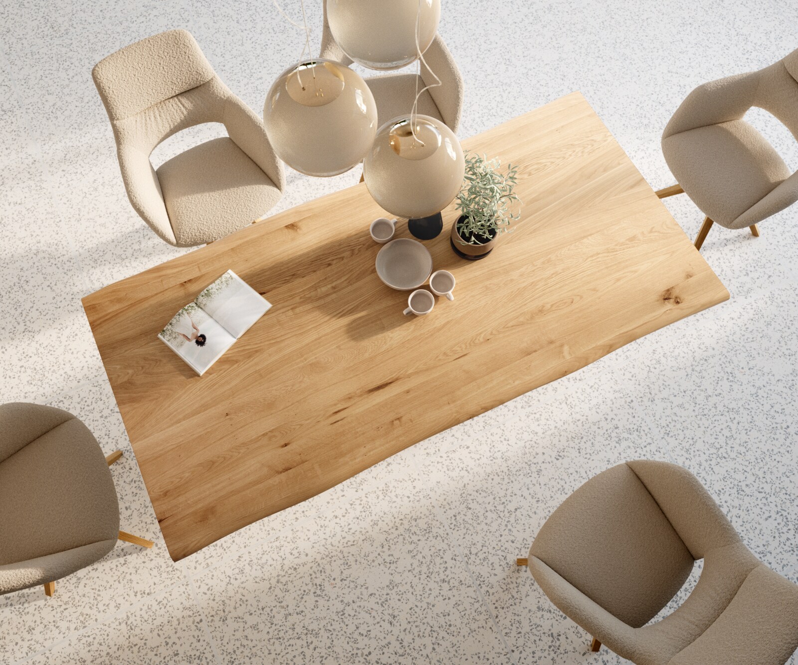 Table à manger Edge 200x100x2,5-3 chêne nature acier inoxydable inclinée Live-Edge 5