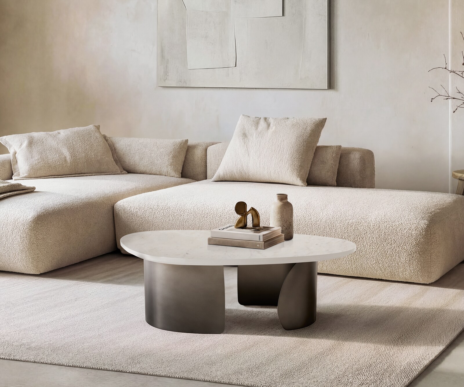 Table basse Marvello 100x50 cm marbre blanc métal Black Antique