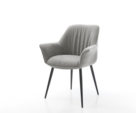 Chaise-de-salle-à-manger Keila-Flex avec accoudoirs tissu structuré doux gris 4 pieds coniques noir