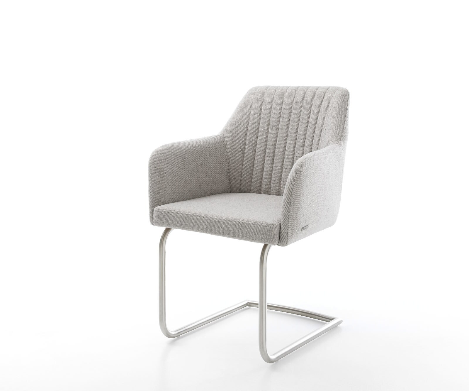 Cantilever Greg-Flex rayures gris clair pied cantilever rond acier inoxydable brossé ressorts ensachés