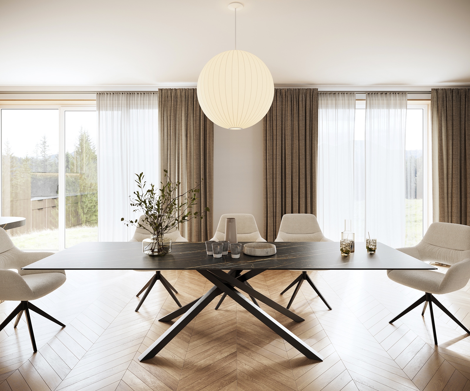 Table-à-manger Edge 300x100cm Laminam® céramique marron pieds milieu croisé noir 3 Table-à-manger Edge 300x100cm Laminam® céramique marron pieds milieu croisé noir 3