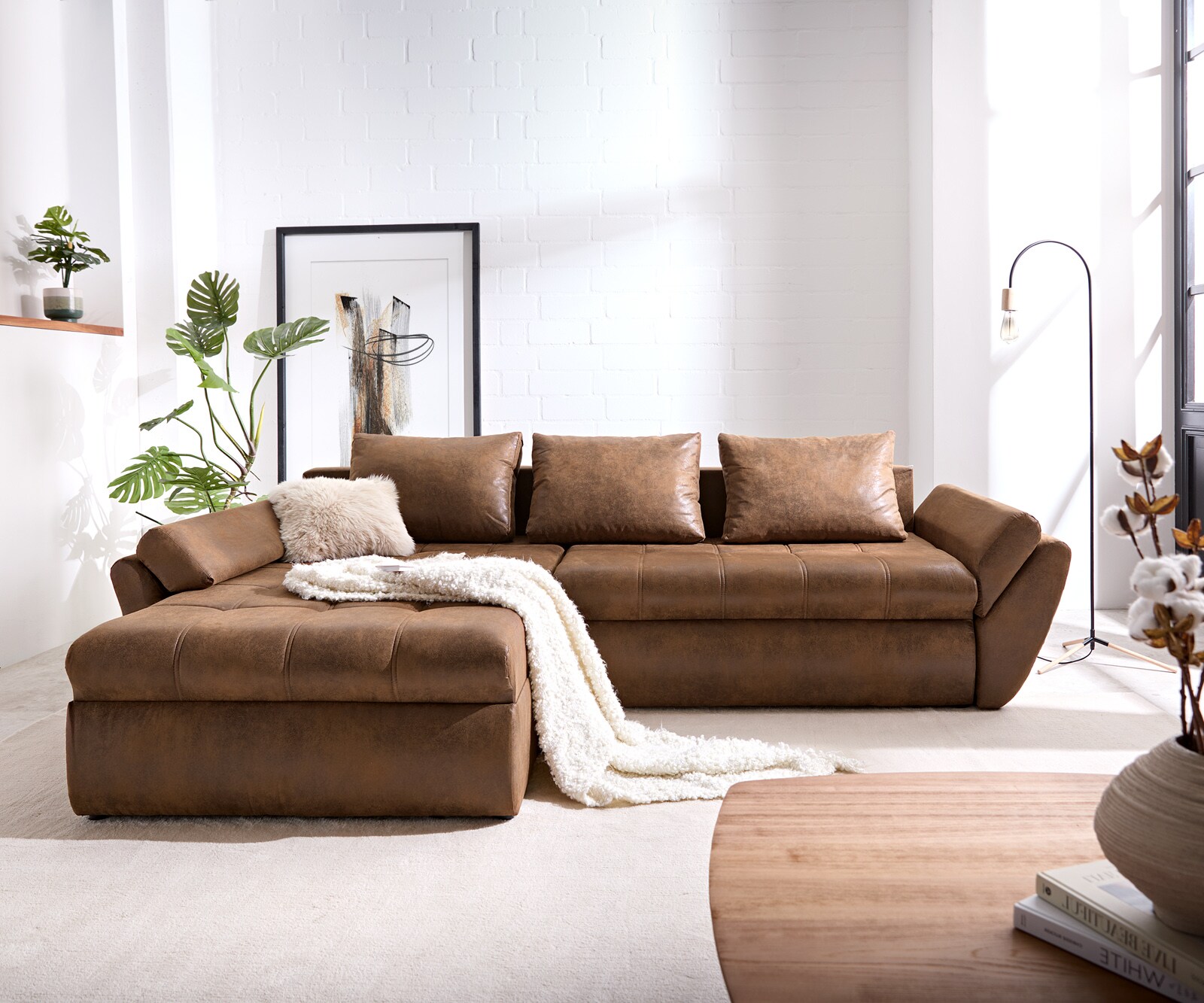 Canapé Loana 275x185 cm marron avec fonction lit 1