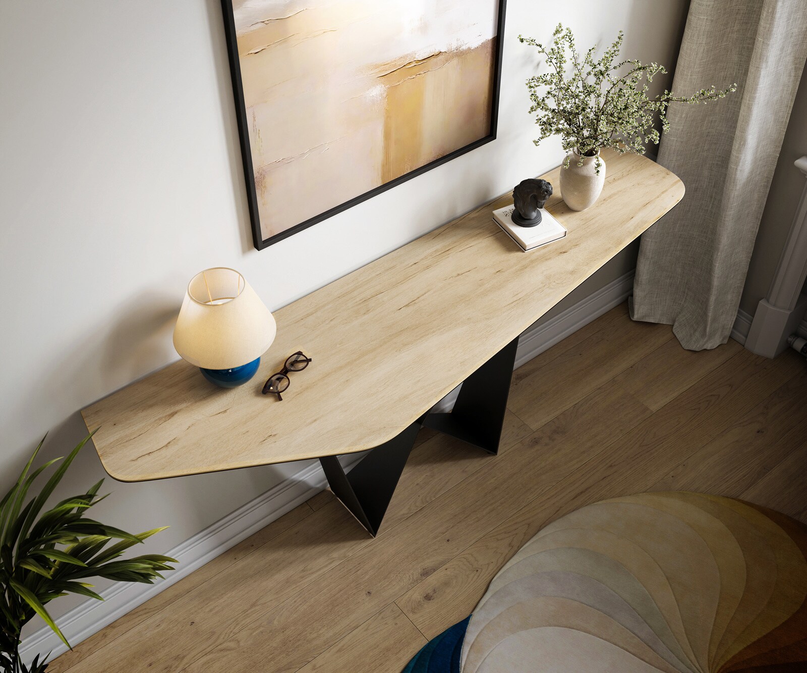 Console Edge Polygonal 180x50 cm Céramique Laminam® Sabbia Eichefarbig Spios Métal Noir 2