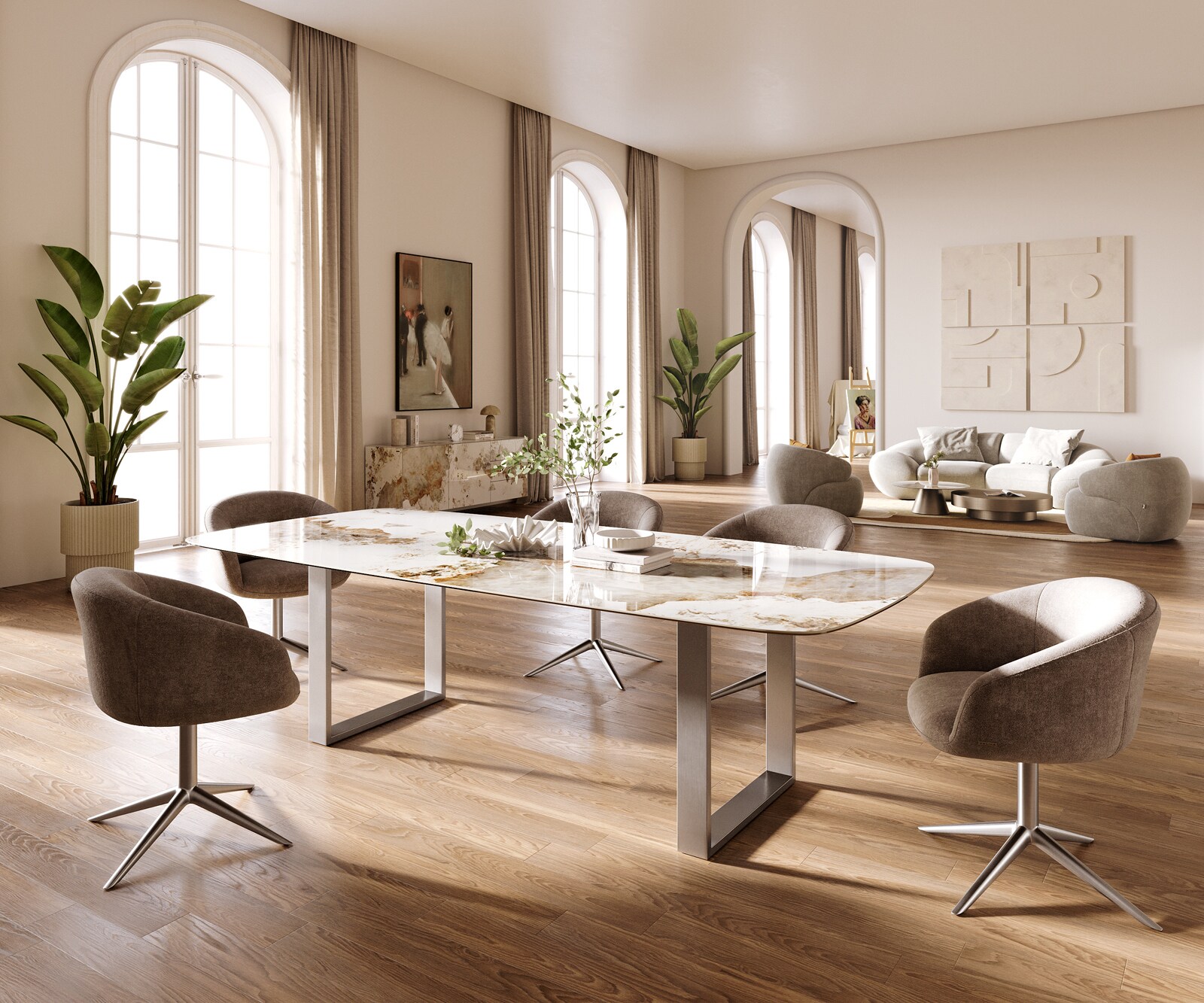 Table à manger Edge Boot 260x120 cm Céramique Minas Melange Blanc-Beige Acier inoxydable Schmal 6