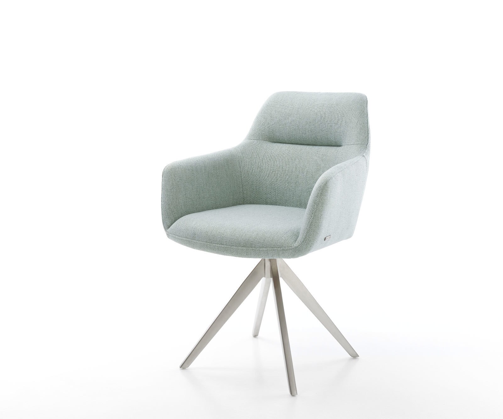 Chaise-de-salle-à-manger Pejo-Flex rayures Vert menthe pied croisé angulaire acier inoxydable brossé ressorts ensachés