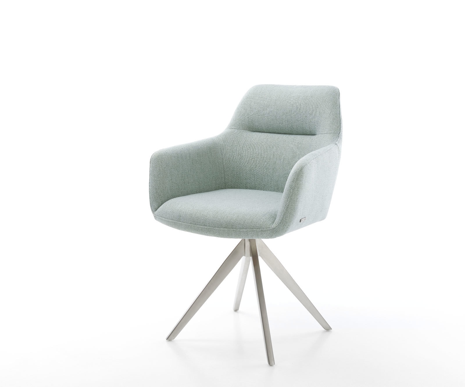 Chaise-de-salle-à-manger Pejo-Flex rayures Vert menthe pied croisé angulaire acier inoxydable brossé ressorts ensachés Chaise-de-salle-à-manger Pejo-Flex rayures Vert menthe pied croisé angulaire acier inoxydable brossé ressorts ensachés