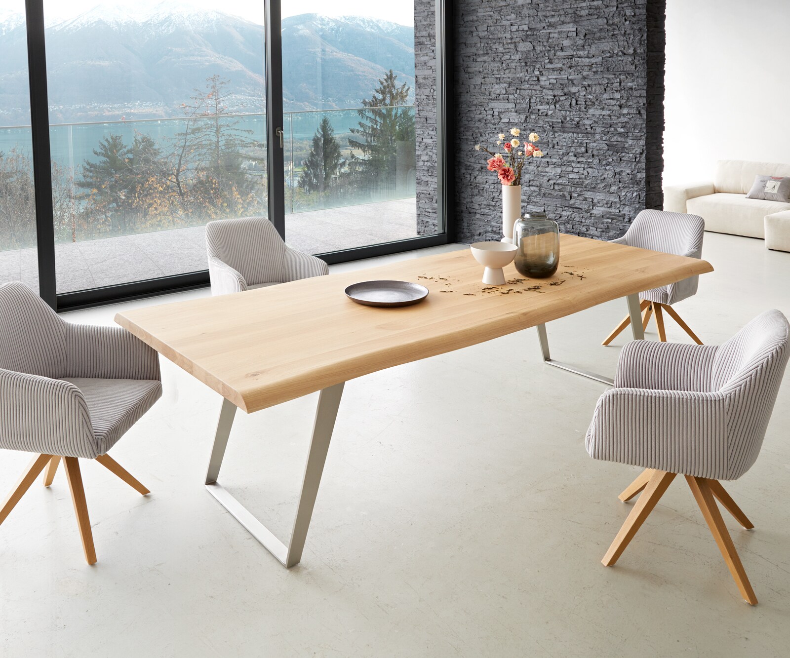 Table à manger Edge 260x100 chêne nature acier inoxydable inclinée Live-Edge 7