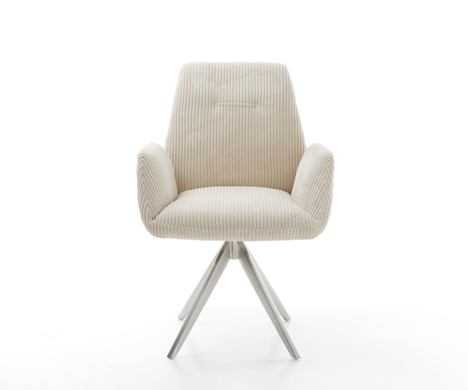 Chaise-de-salle-à-manger Zoa-Flex côtelé beige vintage pied croisé angulaire acier inoxydable brossé ressorts ensachés 1