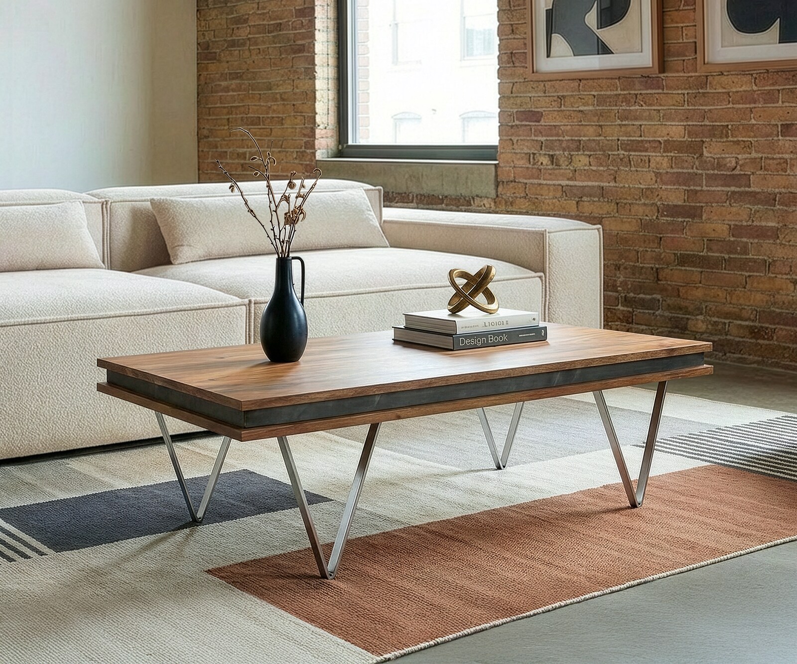 Table-basse design Stonegrace 117x60x25 cm acacia naturel ardoise 1