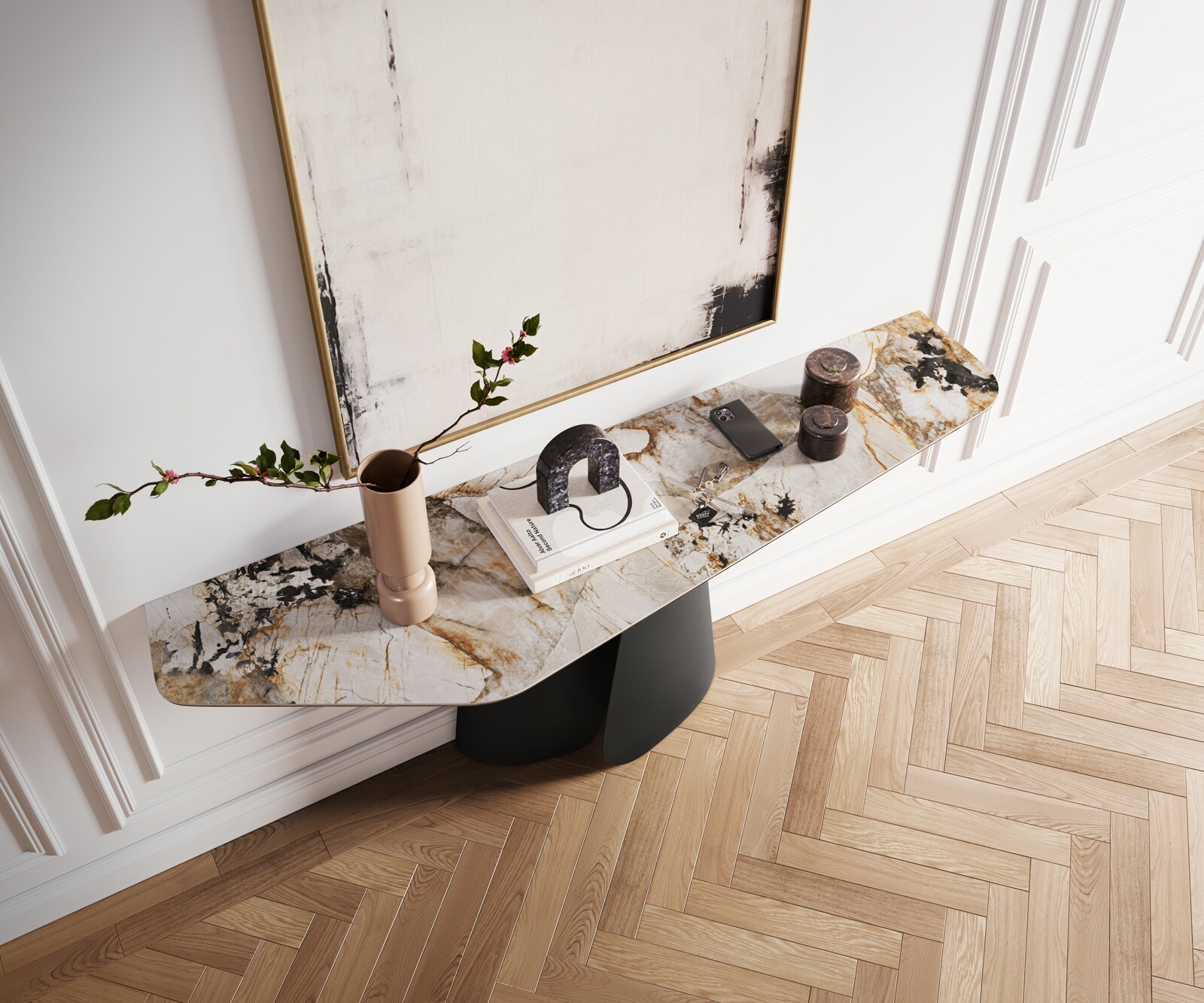 Console Edge Polygonal 180x50 cm Céramique Patagonia Poliert Livos Métal Noir 2