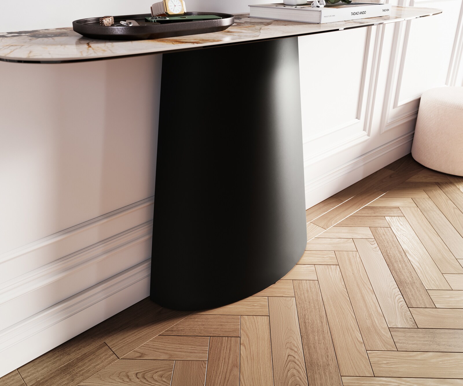 Console Edge forme bateau 140x40 cm Céramique Patagonia Poliert Conos Métal Noir 5