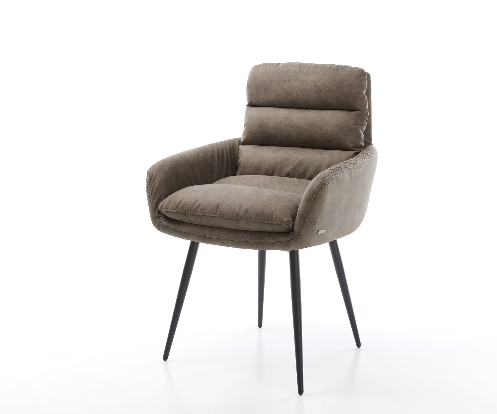 Chaise-de-salle-à-manger Abelia-Flex avec accoudoirs microvelours taupe vintage 4 pieds coniques noir