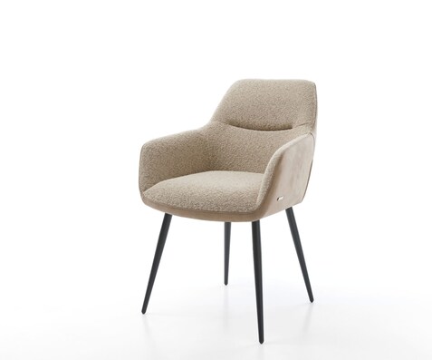 Chaise-de-salle-à-manger Pejo-Flex tissu mixte couleur boue 4 pieds coniques noir ressorts ensachés