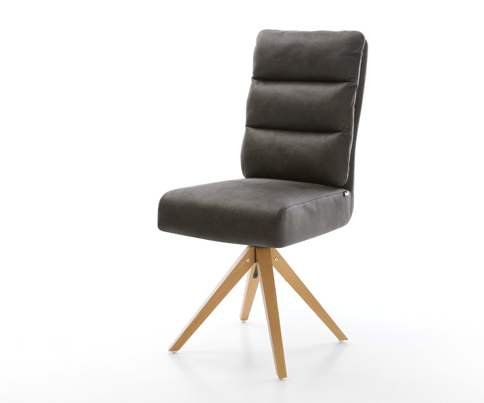 Chaise-de-salle-à-manger Pela-Flex microvelours anthracite vintage pied en bois angulaire naturel ressorts ensachés