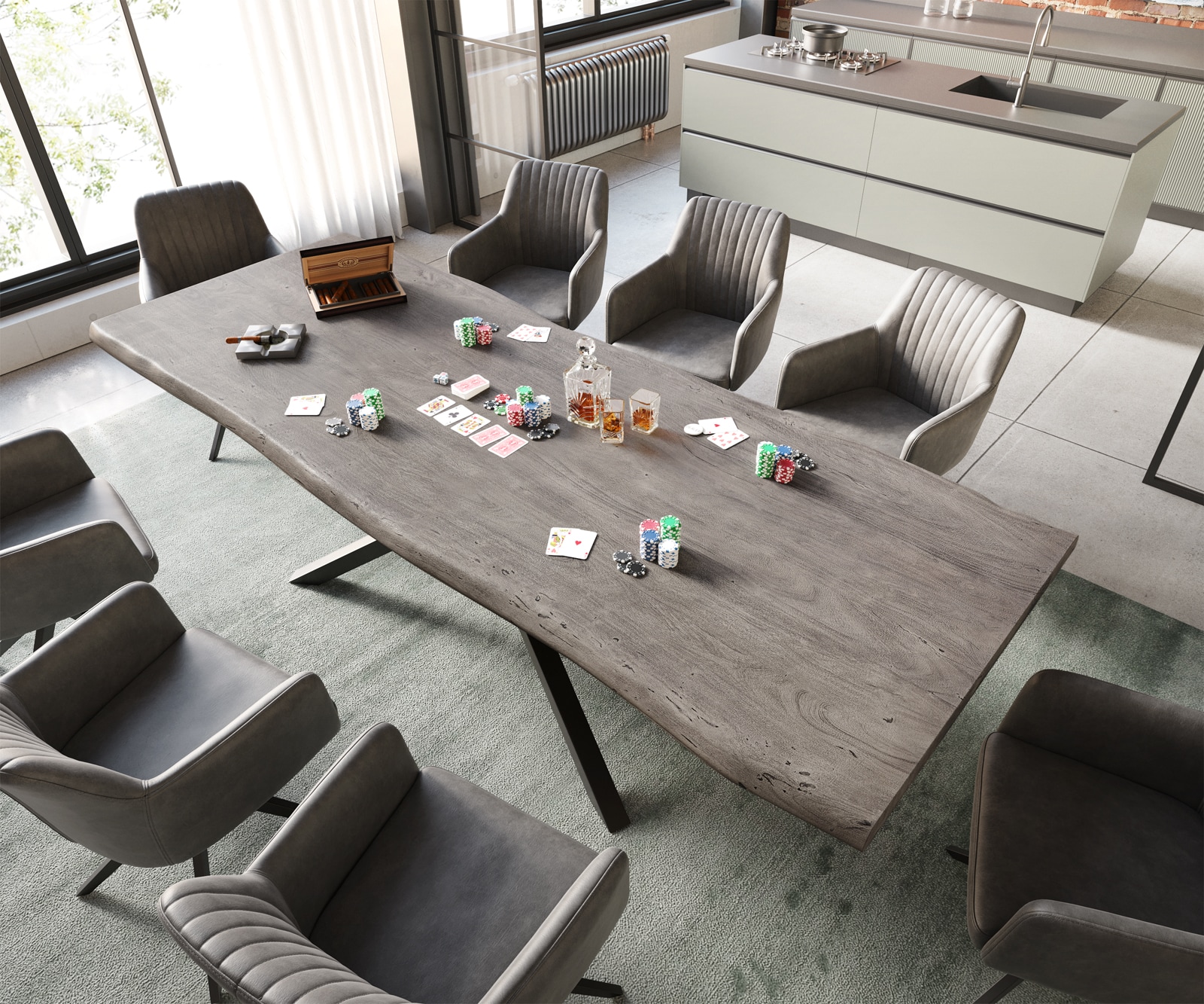 Table à manger Edge 260x100 acacia platine cadre croisé rectangle noir Live-Edge 4