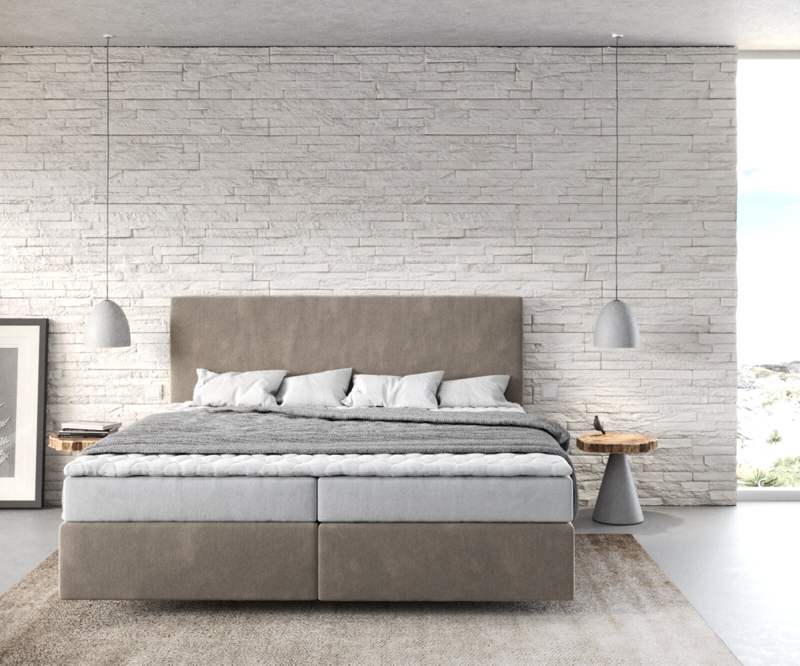Lit-à-sommier-tapissier Dream-Well 180x200 cm en microfibre beige 1
