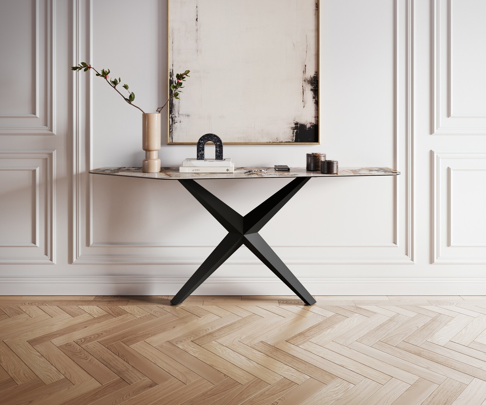 Console Edge Polygonal 180x50 cm Céramique Patagonia Poliert Zentharo Métal Noir 3