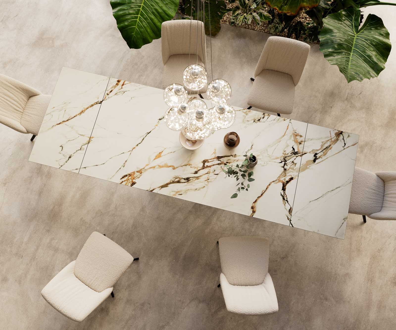 Table à manger Edge 200-300x100 céramique Calacatta Luxe blanc-doré-gris cadre croisé rectangulaire noir extensible 5