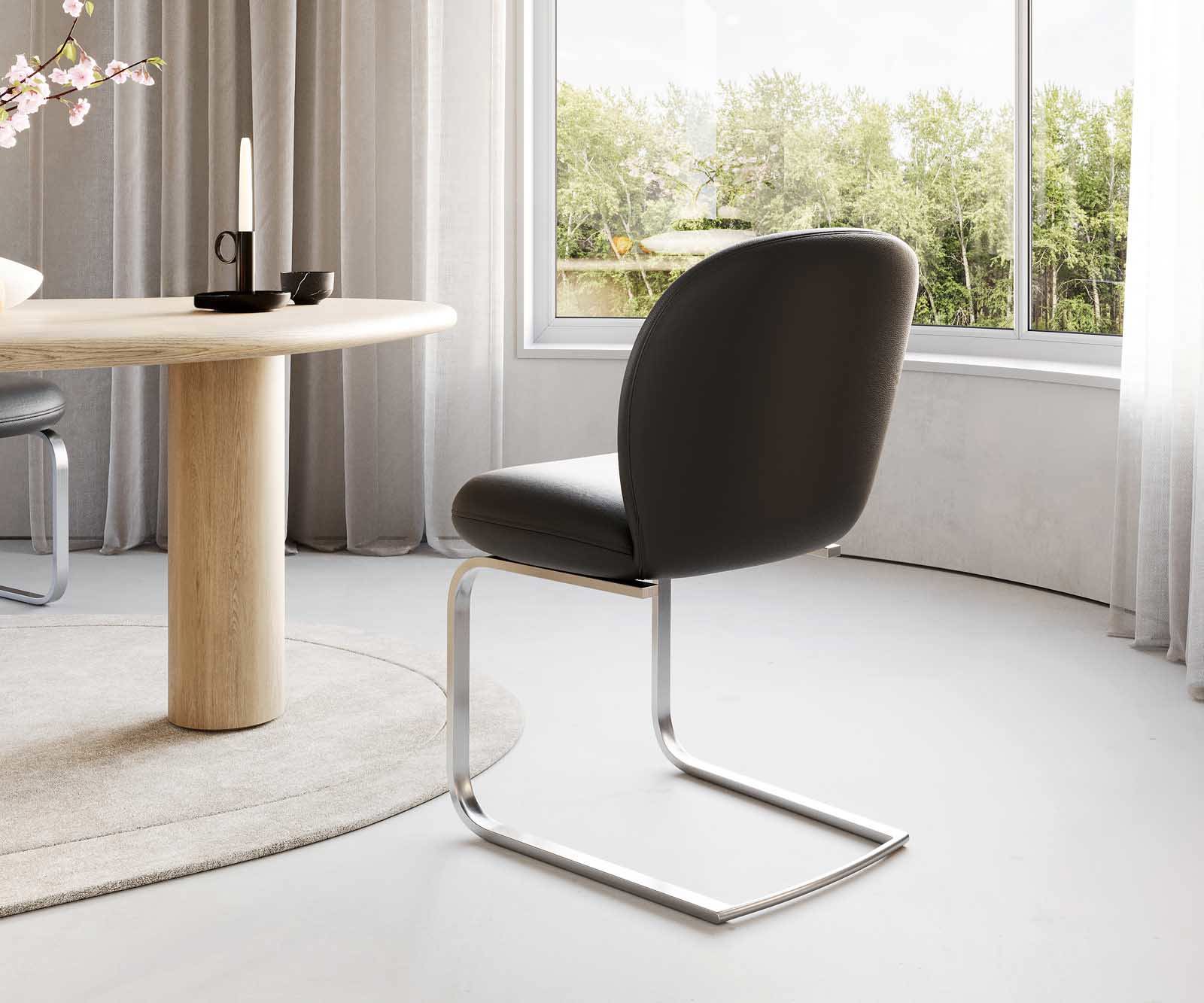Cantilever Nube-Flex cuir de vache noir pied cantilever plat acier inoxydable brossé ressorts ensachés 5