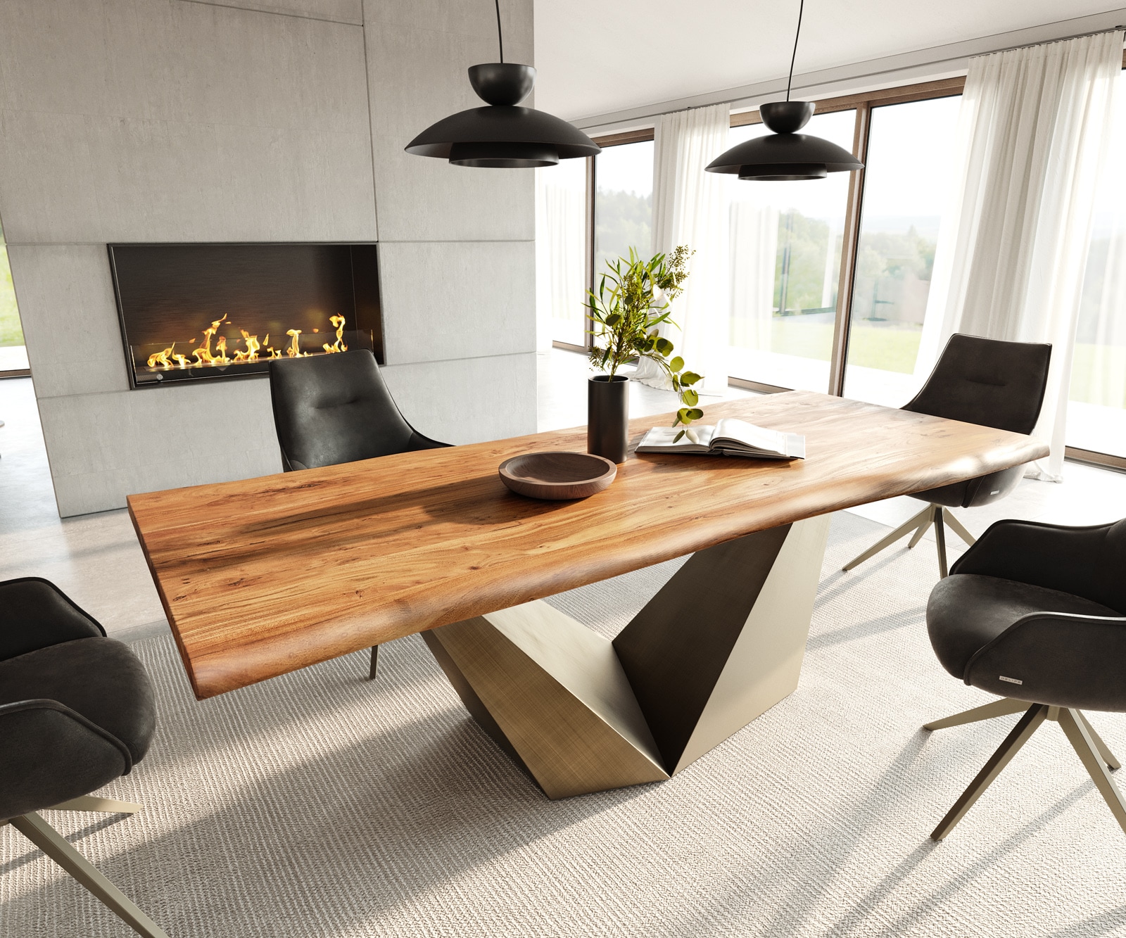 Table à manger Edge 240x100 acacia naturee Prisma métallique doré Live-Edge 1