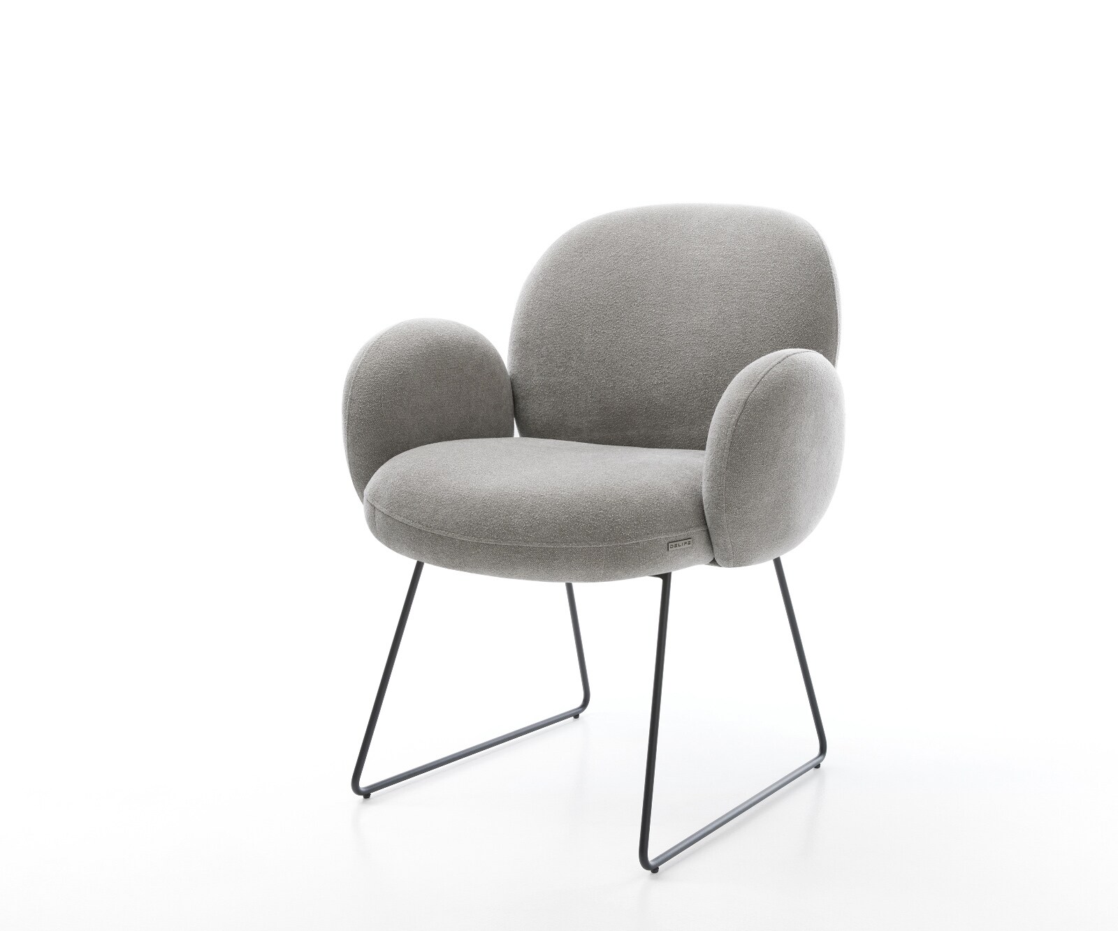Chaise-de-salle-à-manger Nube-Flex avec accoudoirs tissu structuré doux gris pied trapèze noir resorts ensachés 1