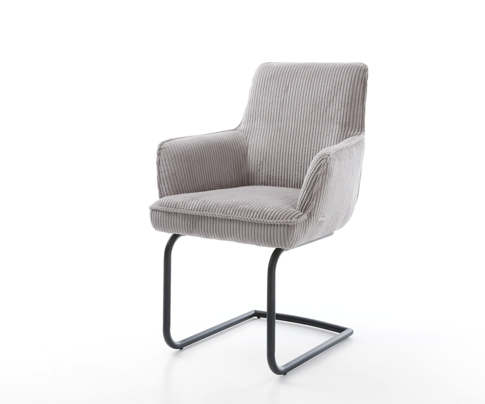 Cantilever Heira-Flex avec accoudoirs côtelé gris argenté pied cantilever rond noir ressorts ensachés 1