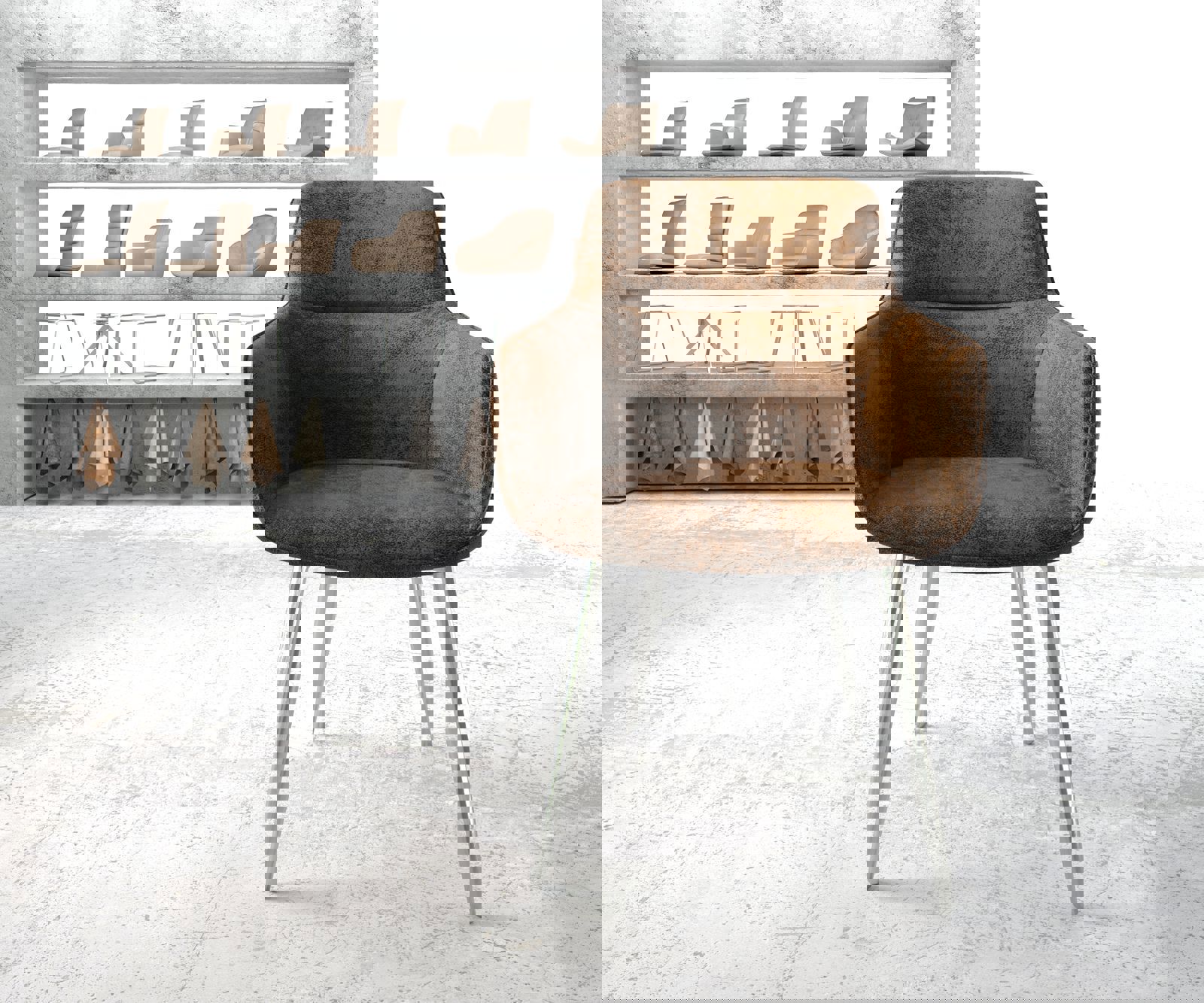 Fauteuil Pejo-Flex brun antique 4-pieds conique acier inoxydable 2