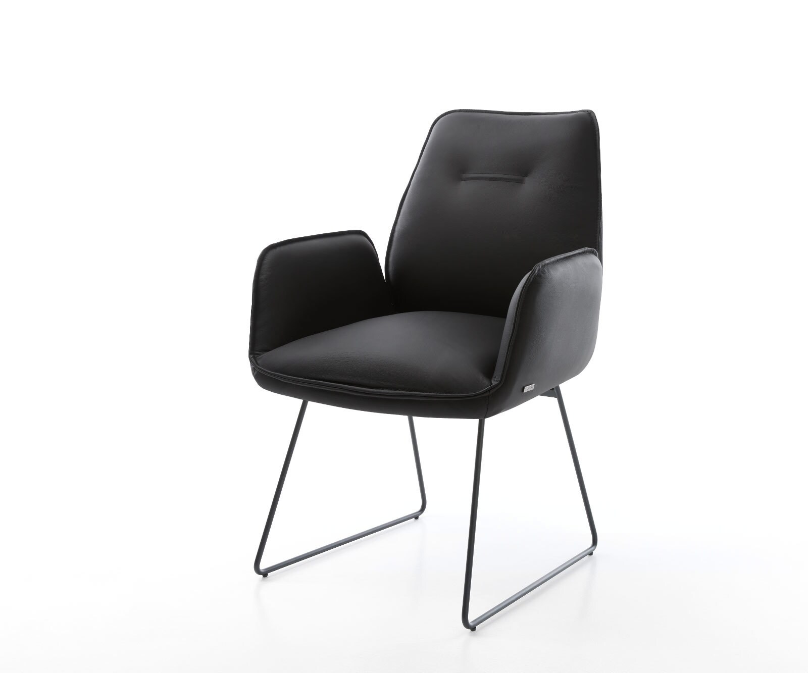 Chaise-de-salle-à-manger Zoa-Flex cuir de vache noir pied trapèze noir ressorts ensachés