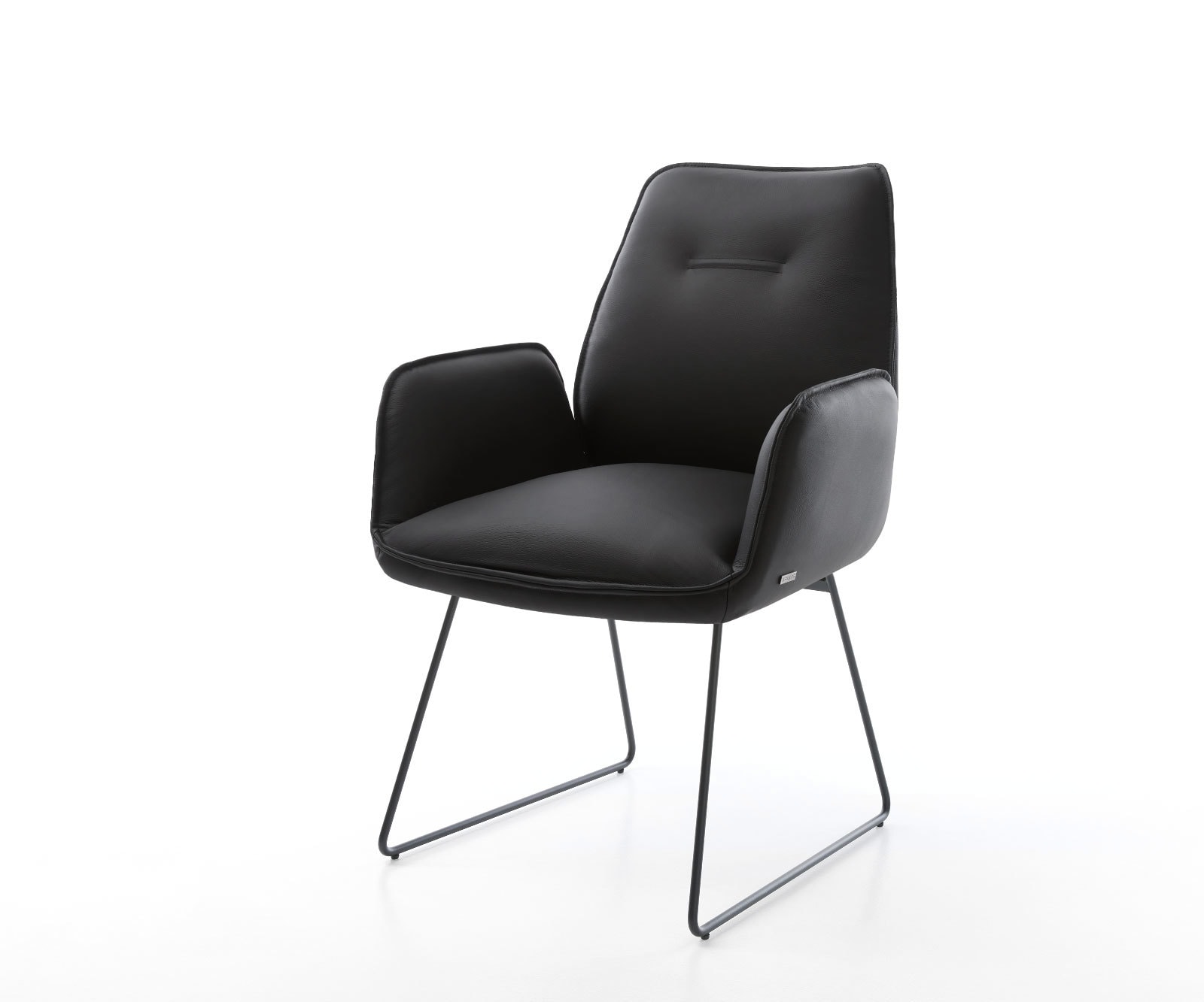 Chaise-de-salle-à-manger Zoa-Flex cuir de vache noir pied trapèze noir ressorts ensachés Chaise-de-salle-à-manger Zoa-Flex cuir de vache noir pied trapèze noir ressorts ensachés