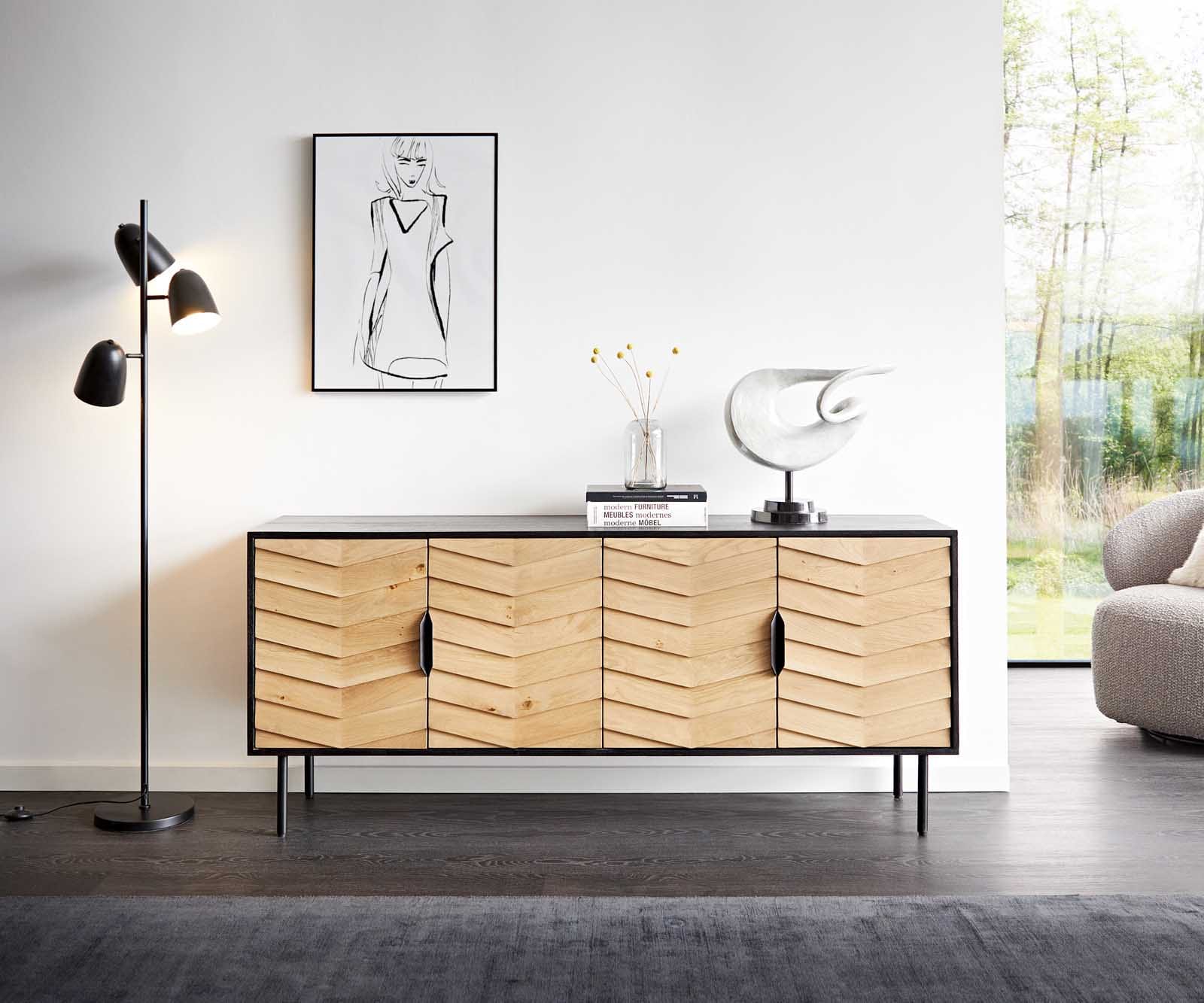 Buffet Muvi 175 cm chêne naturel manguier noir métal noir 4 portes 2 Buffet Muvi 175 cm chêne naturel manguier noir métal noir 4 portes 2